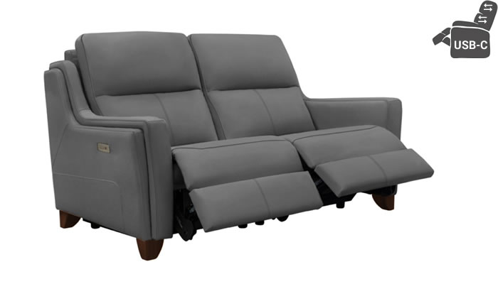 Parker Knoll Portland 2 Seat Double Power Plus Recliner Headrests Lumbar USB Rocco Anthracite Leather Mahogany Leg
